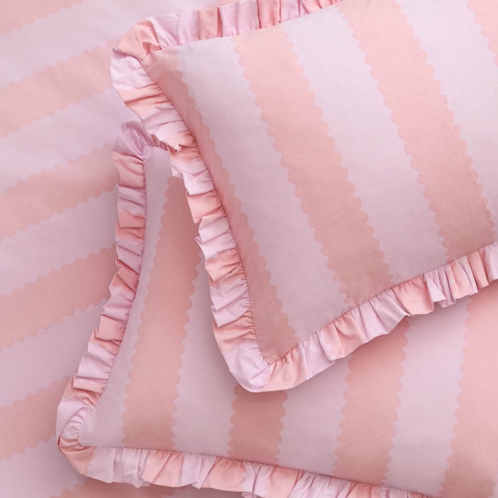 Striped Pink Bedding - Birdie Stripe Ruffle Duvet Cover Set Pink/Raspberry Wylder