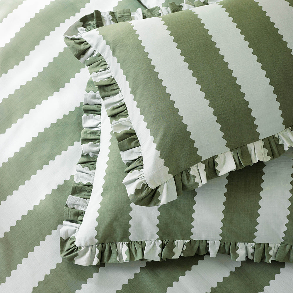 Striped Green Bedding - Birdie Stripe Ruffle Pillowcase Pair Bay Green/Mist Wylder
