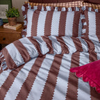 Striped Blue Bedding - Birdie Stripe Ruffle Pillowcase Pair Blue/Chocolate Wylder