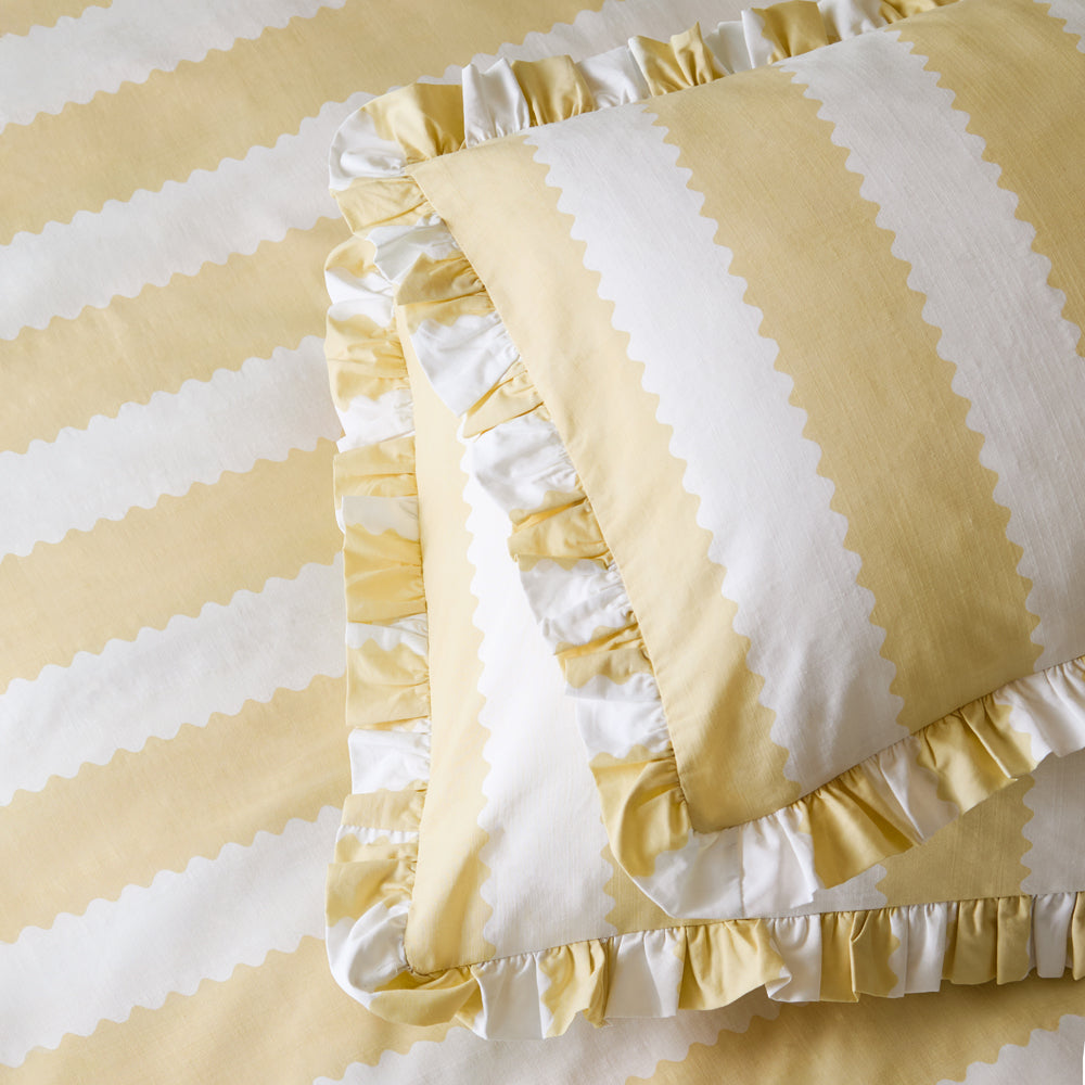 Striped Yellow Bedding - Birdie Stripe Ruffle Pillowcase Pair Butter Yellow Wylder