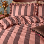 Striped Pink Bedding - Birdie Stripe Ruffle Pillowcase Pair Rose/Chocolate Wylder