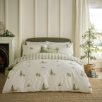 Striped Green Bedding  - Charlecote Printed 100% Cotton Duvet Cover Set Green/Natural Wylder