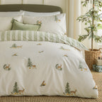 Striped Green Bedding  - Charlecote Printed 100% Cotton Duvet Cover Set Green/Natural Wylder