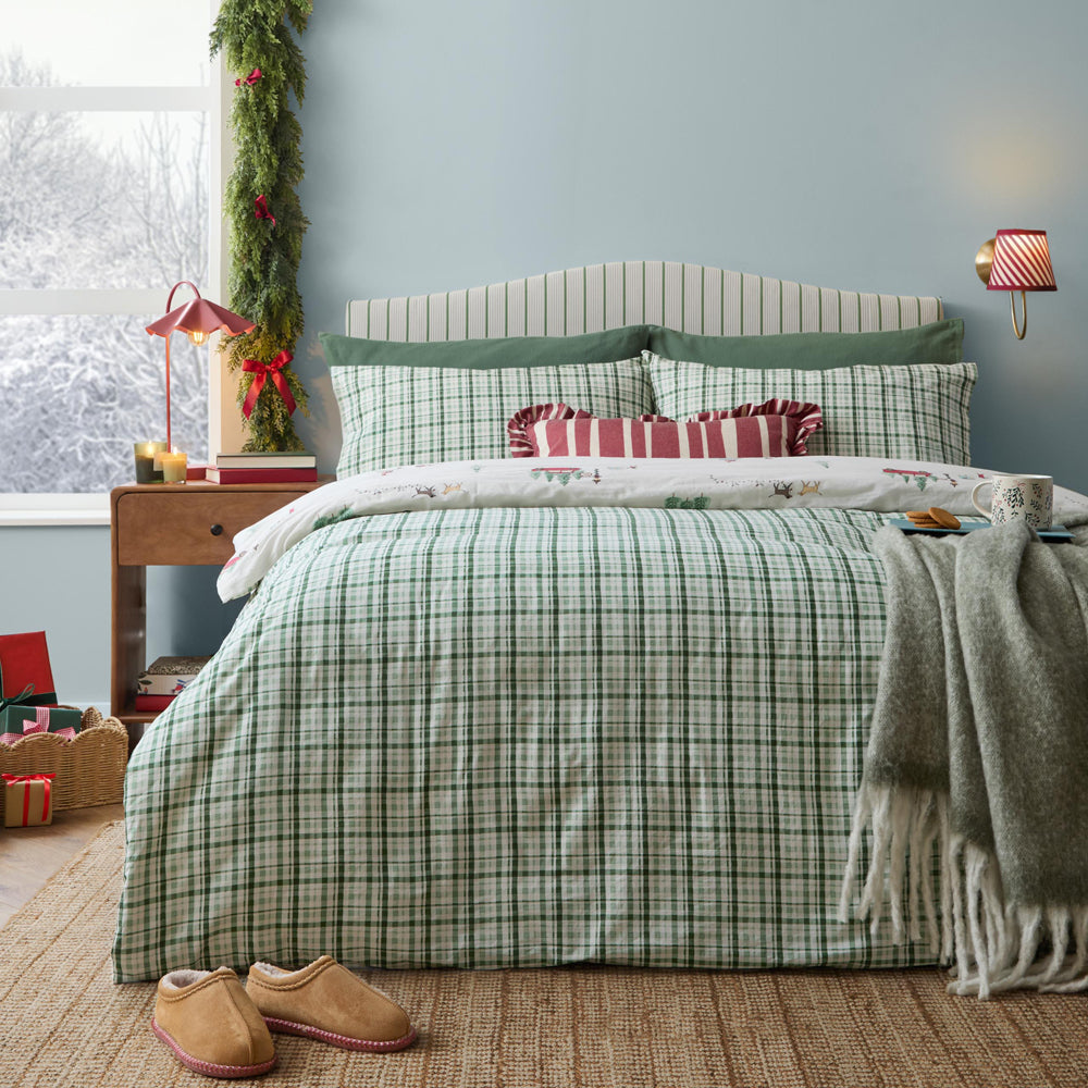 Woodland Cream Bedding - Christmas Tree Lane 100% Cotton Duvet Cover Set Natural/Sage Wylder