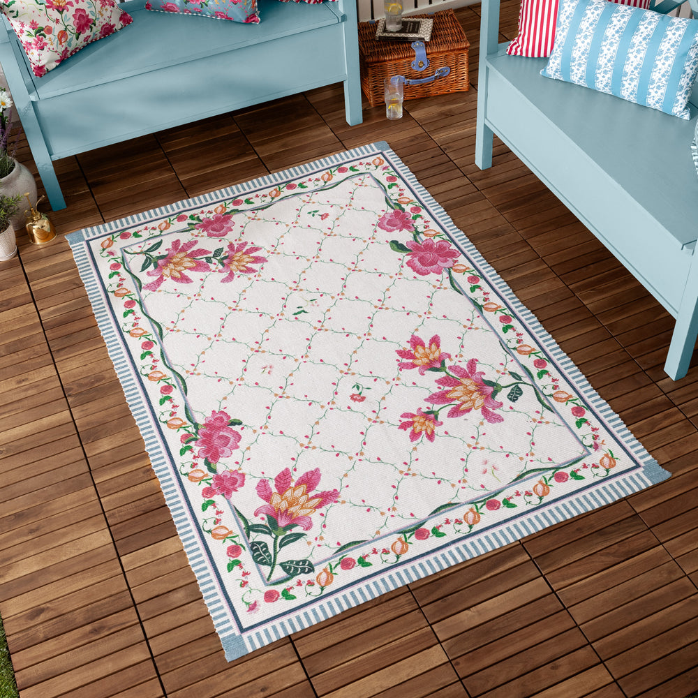 Floral Blue Rugs - Claudia Floral Printed Indoor/Outdoor Rug Candy Red Wylder