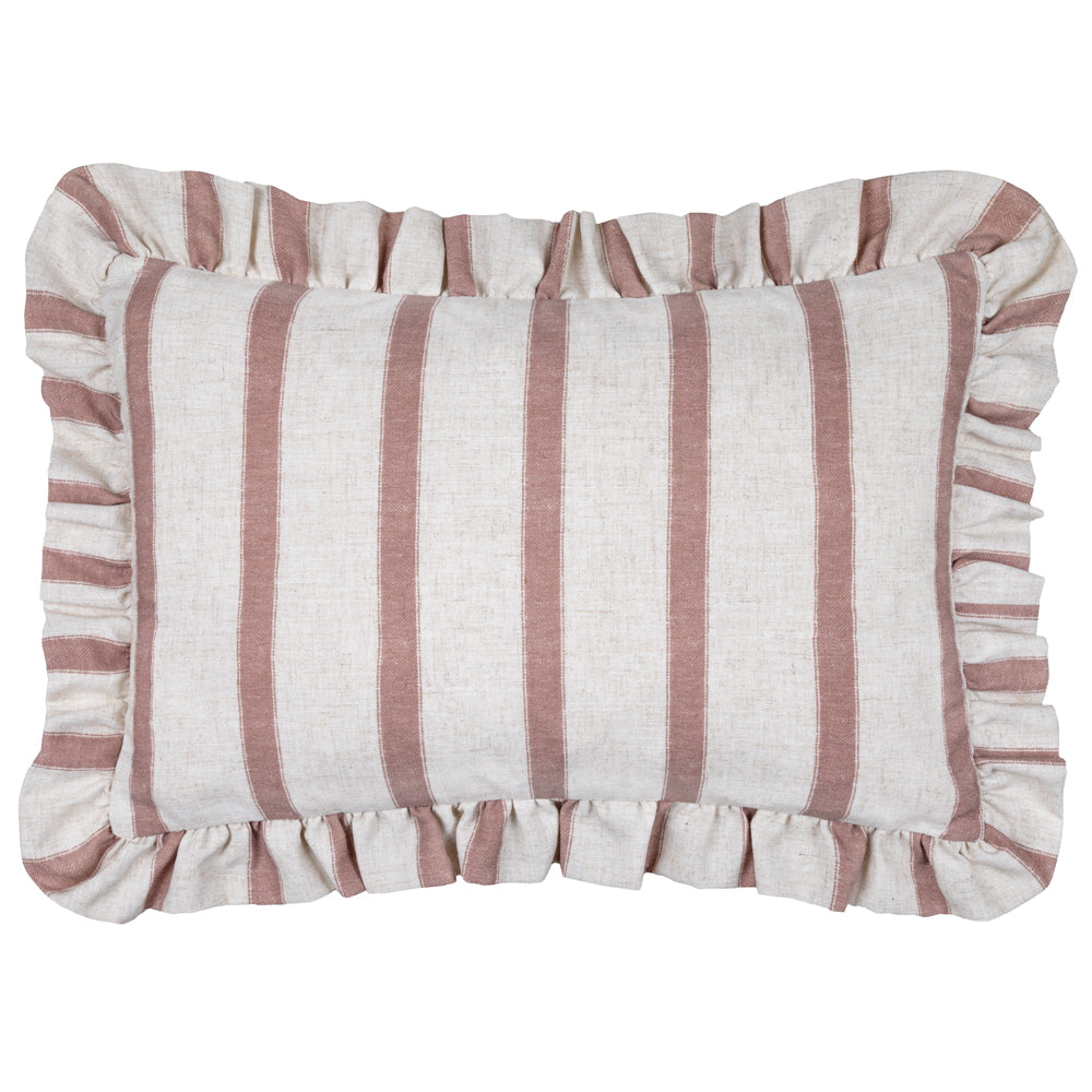 Striped Pink Cushions - Connie Striped Ruffle Cushion Cover Clay Pink Wylder