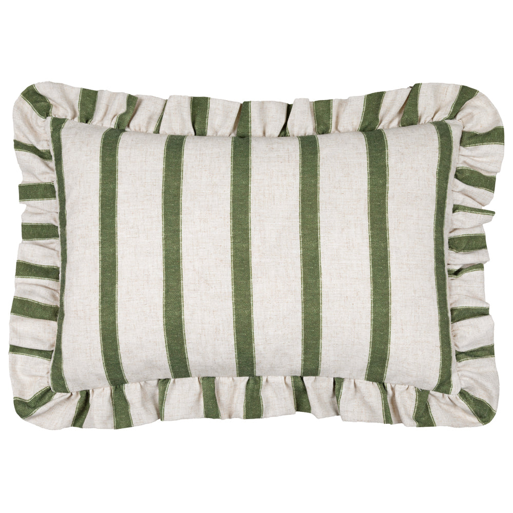 Striped Green Cushions - Connie Striped Ruffle Cushion Cover Moss Wylder