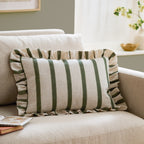 Striped Green Cushions - Connie Striped Ruffle Cushion Cover Moss Wylder