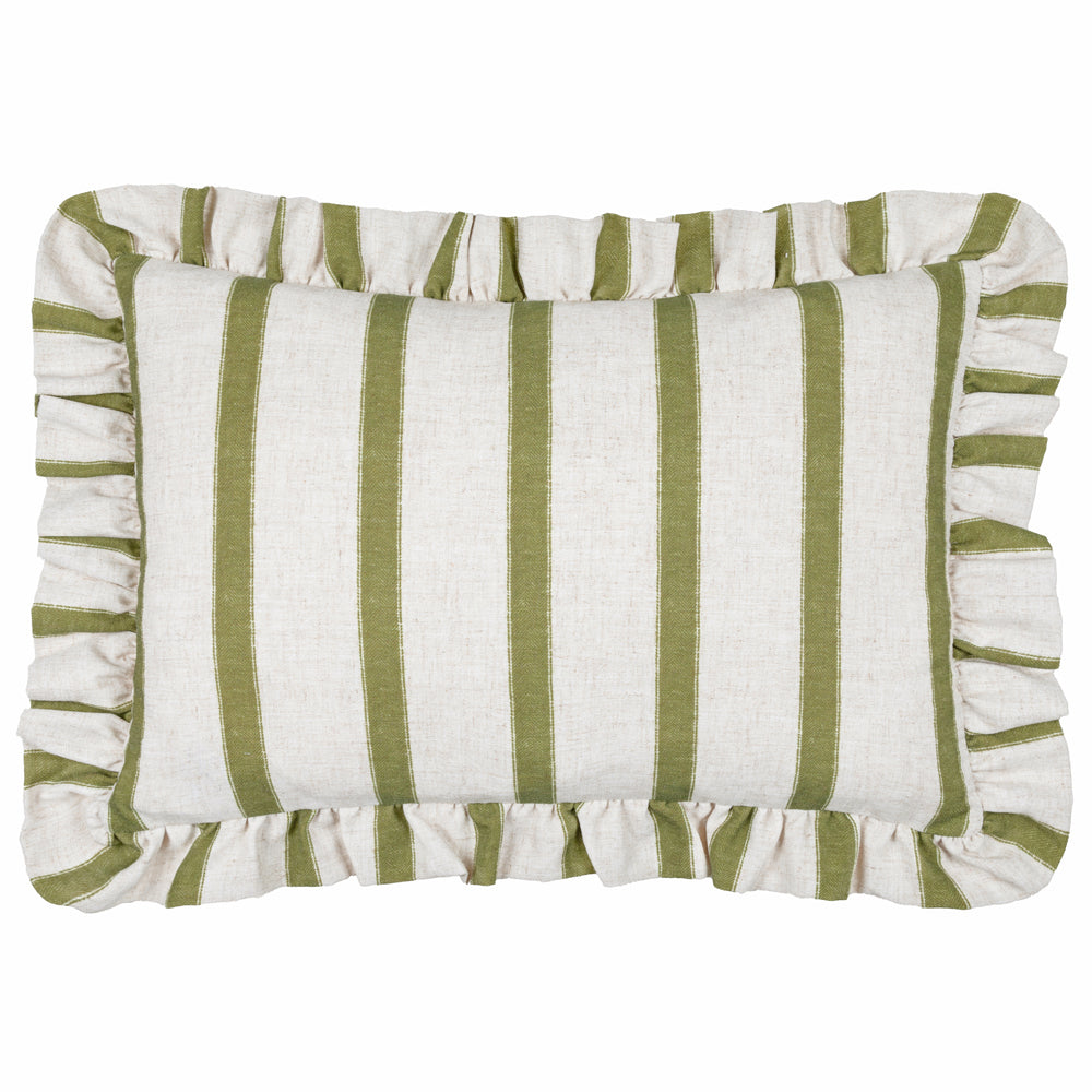 Striped Green Cushions - Connie Striped Ruffle Cushion Cover Olive Wylder