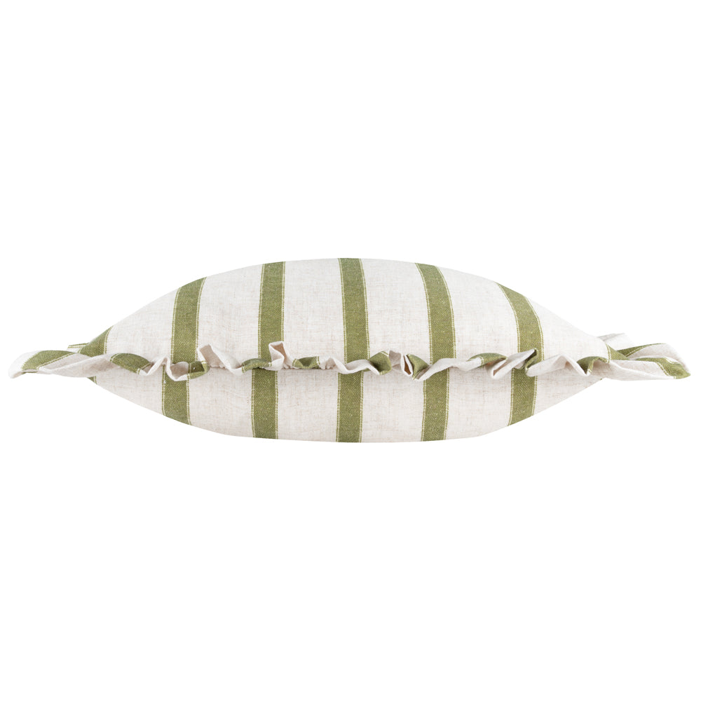 Striped Green Cushions - Connie Striped Ruffle Cushion Cover Olive Wylder