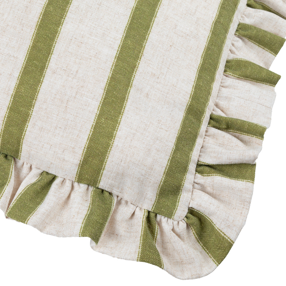 Striped Green Cushions - Connie Striped Ruffle Cushion Cover Olive Wylder