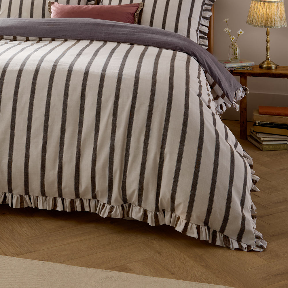 Striped Brown Bedding - Connie Striped Ruffle Duvet Cover Set Chocolate Wylder