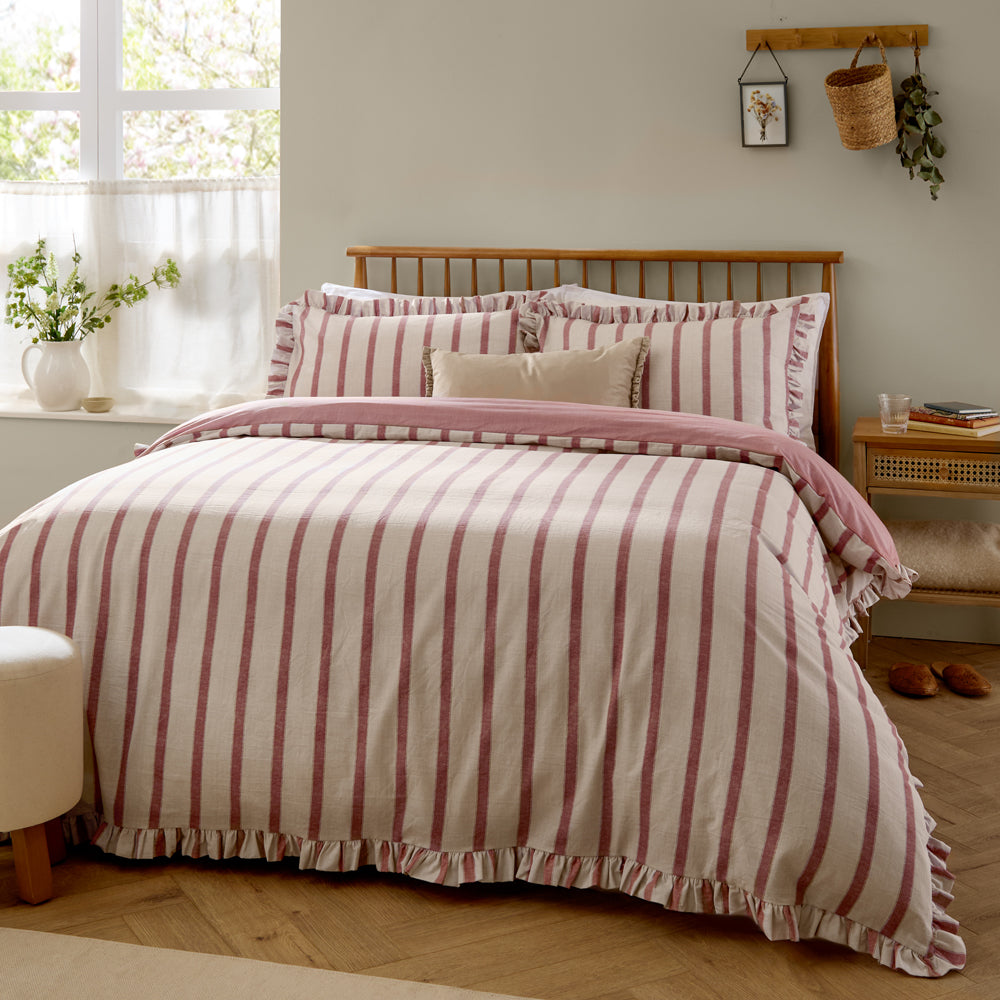 Striped Pink Bedding - Connie Striped Ruffle Duvet Cover Set Clay Pink Wylder