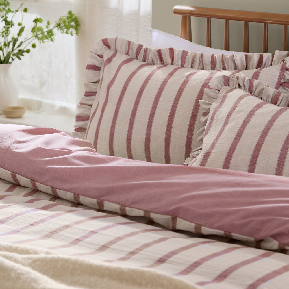 Striped Pink Bedding - Connie Striped Ruffle Duvet Cover Set Clay Pink Wylder