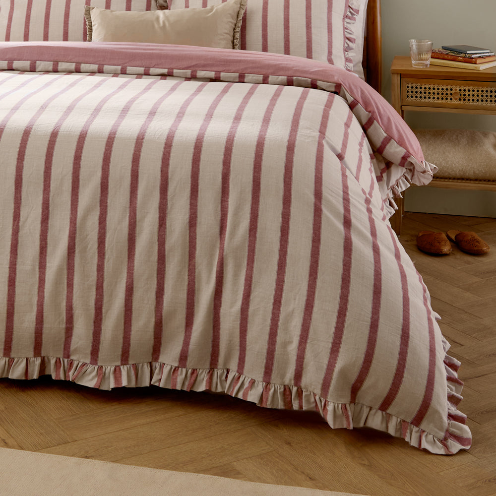 Striped Pink Bedding - Connie Striped Ruffle Duvet Cover Set Clay Pink Wylder