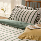 Striped Green Bedding - Connie Striped Ruffle Duvet Cover Set Moss Wylder