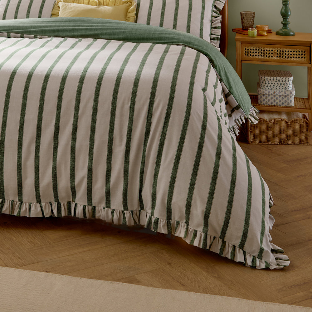 Striped Green Bedding - Connie Striped Ruffle Duvet Cover Set Moss Wylder
