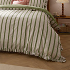 Striped Green Bedding - Connie Striped Ruffle Duvet Cover Set Olive Wylder
