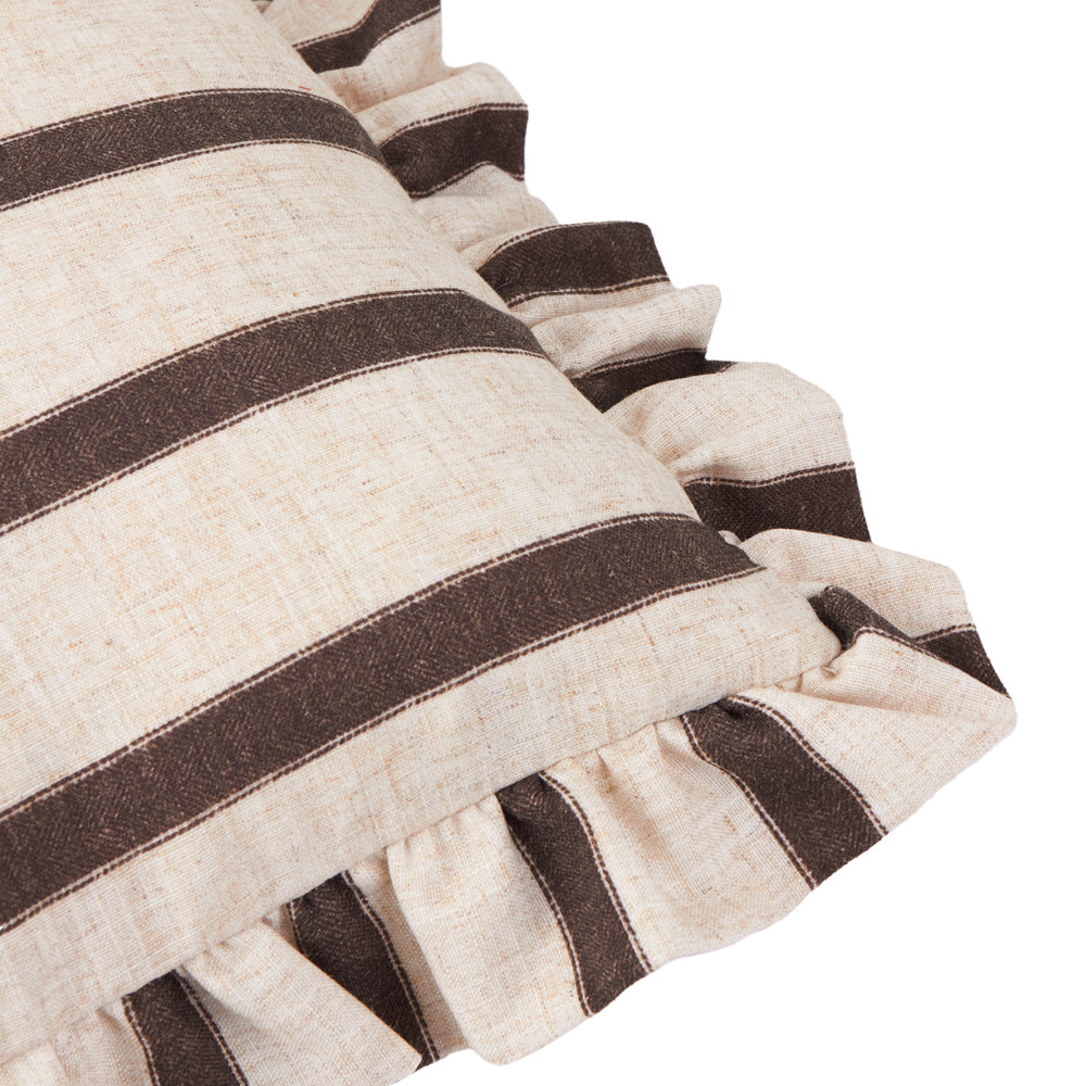 Striped Brown Cushions - Connie Square Striped Ruffle Cushion Cover Chocolate Wylder