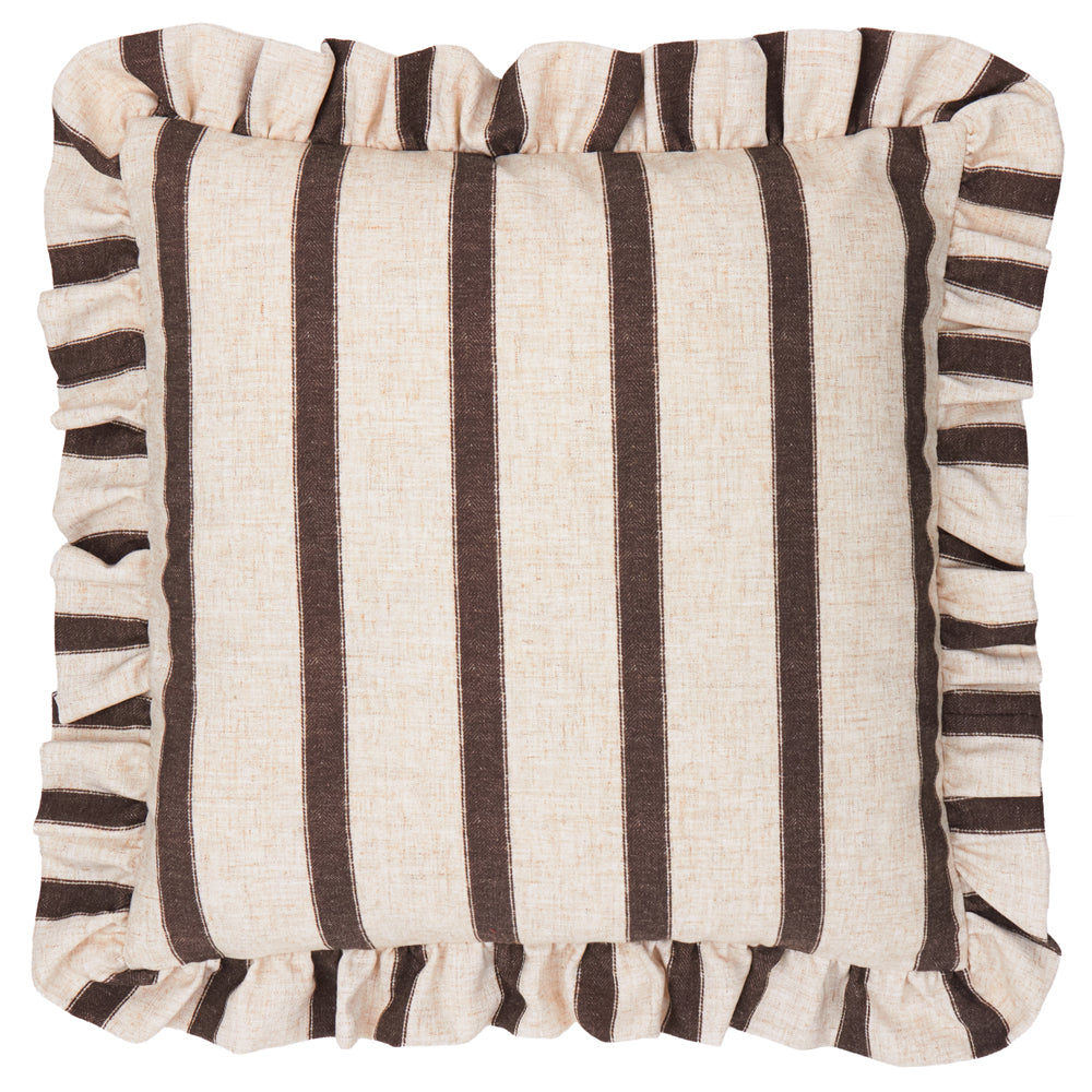 Striped Brown Cushions - Connie Square Striped Ruffle Cushion Cover Chocolate Wylder