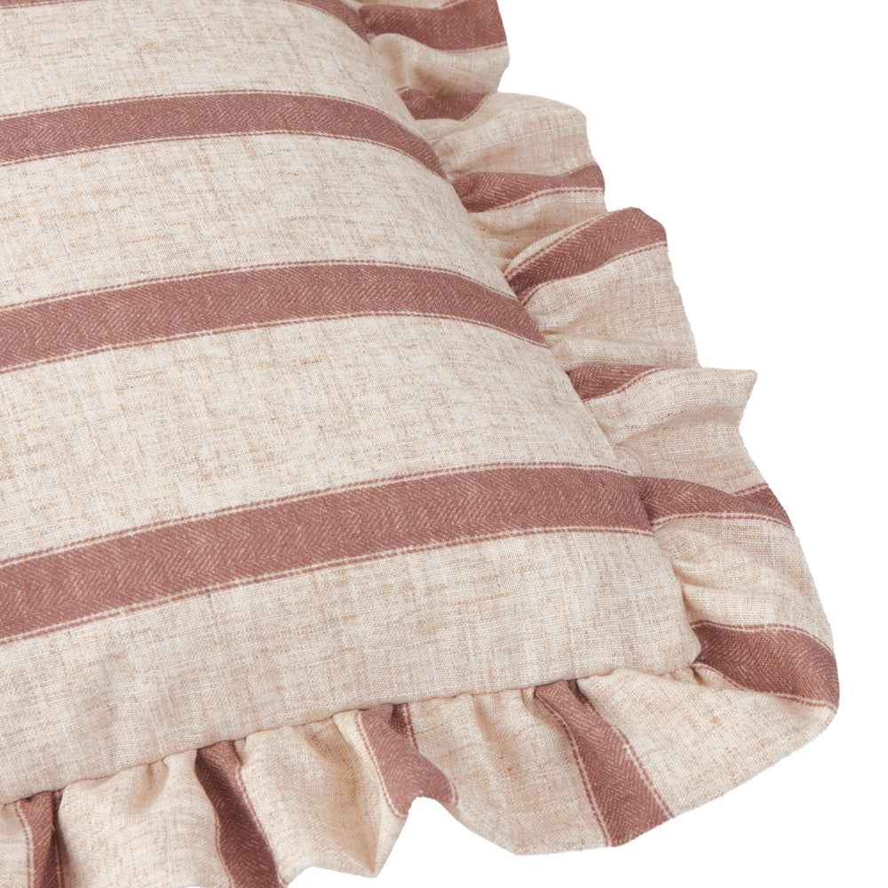 Striped Pink Cushions - Connie Square Striped Ruffle Cushion Cover Clay Pink Wylder