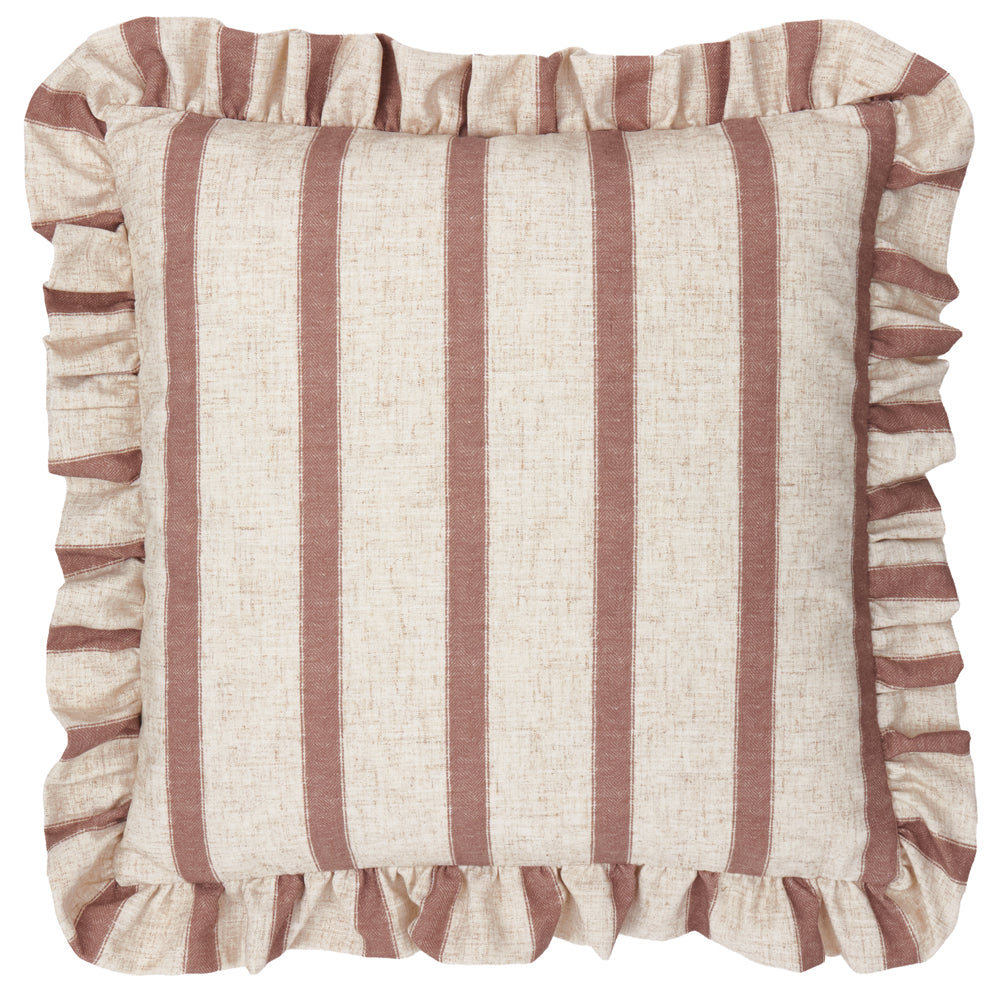 Striped Pink Cushions - Connie Square Striped Ruffle Cushion Cover Clay Pink Wylder
