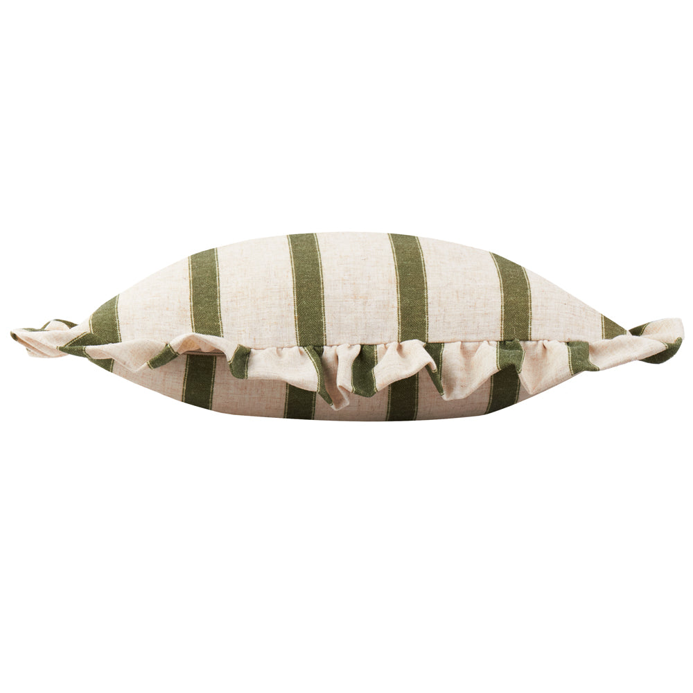 Striped Green Cushions - Connie Square Striped Ruffle Cushion Cover Moss Wylder