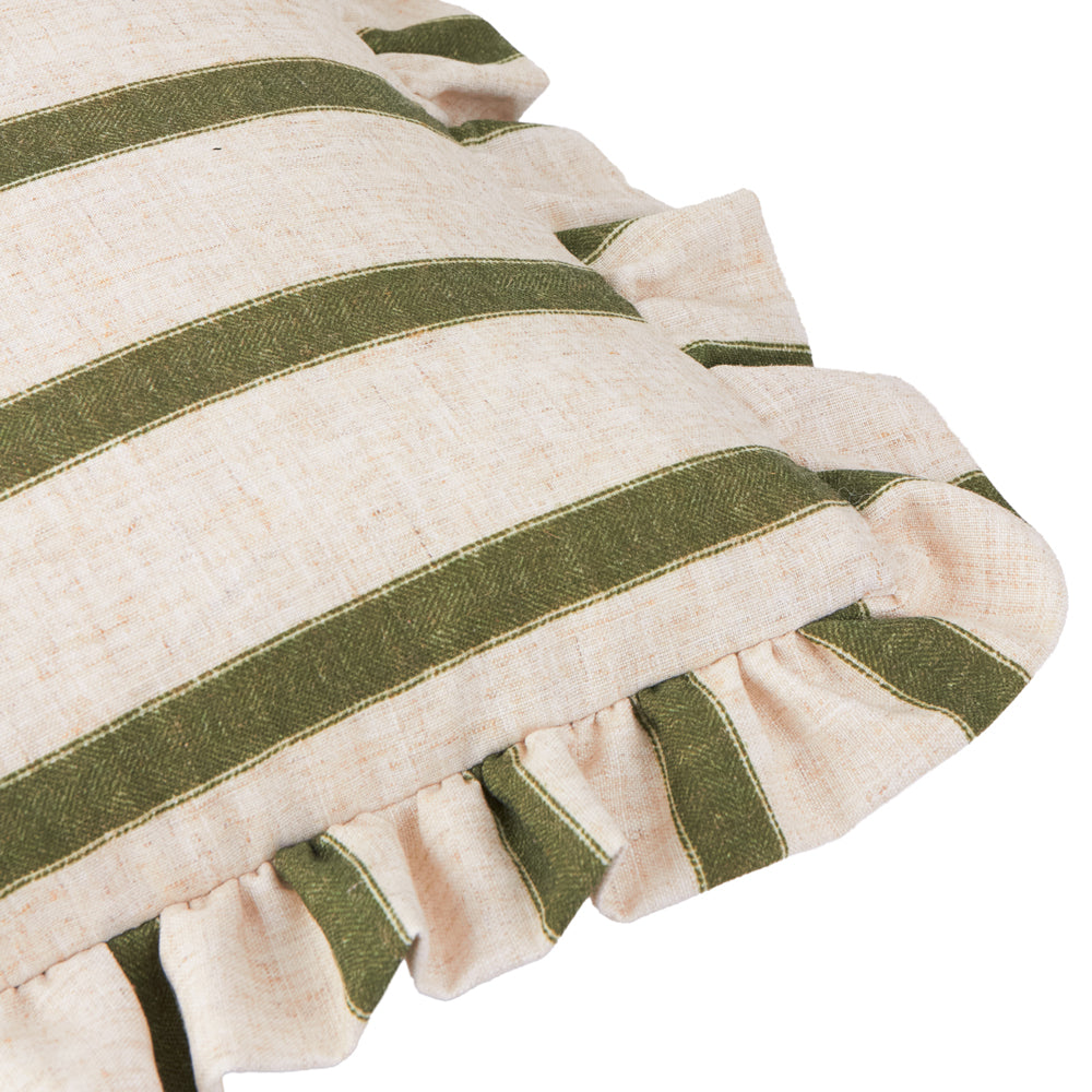 Striped Green Cushions - Connie Square Striped Ruffle Cushion Cover Moss Wylder