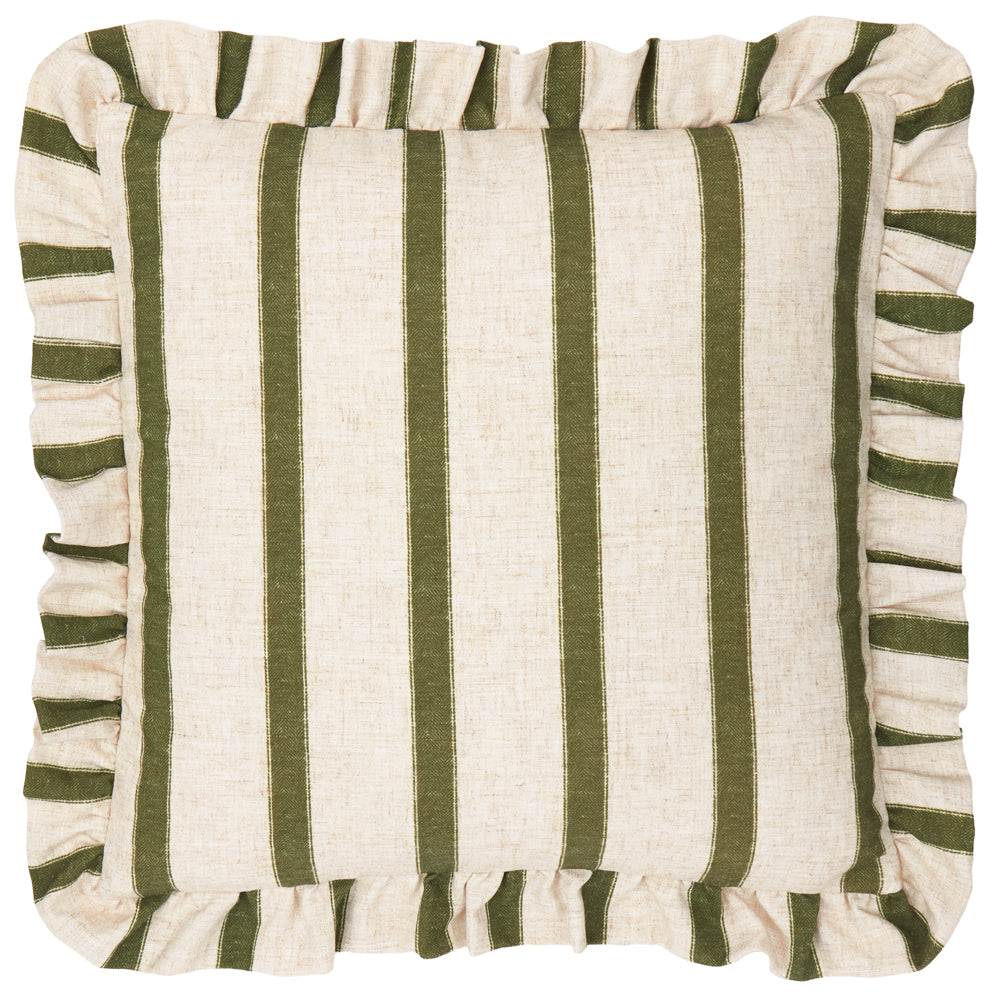 Striped Green Cushions - Connie Square Striped Ruffle Cushion Cover Moss Wylder