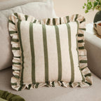 Striped Green Cushions - Connie Square Striped Ruffle Cushion Cover Moss Wylder