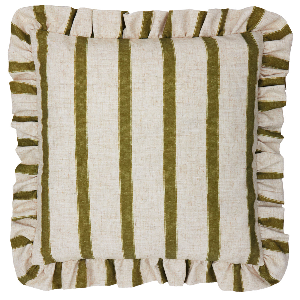 Striped Green Cushions - Connie Square Striped Ruffle Cushion Cover Olive Wylder
