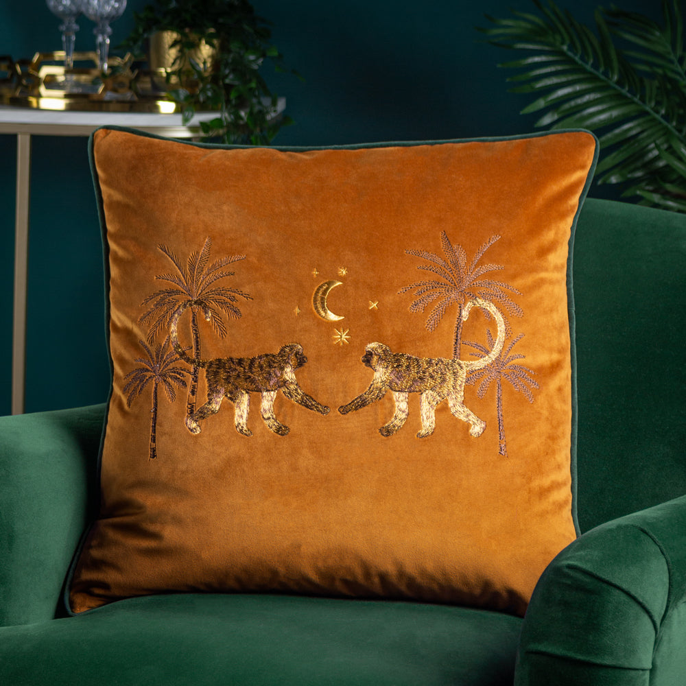 Animal Orange Cushions - Dusk Monkey Cushion Cover Rust Wylder