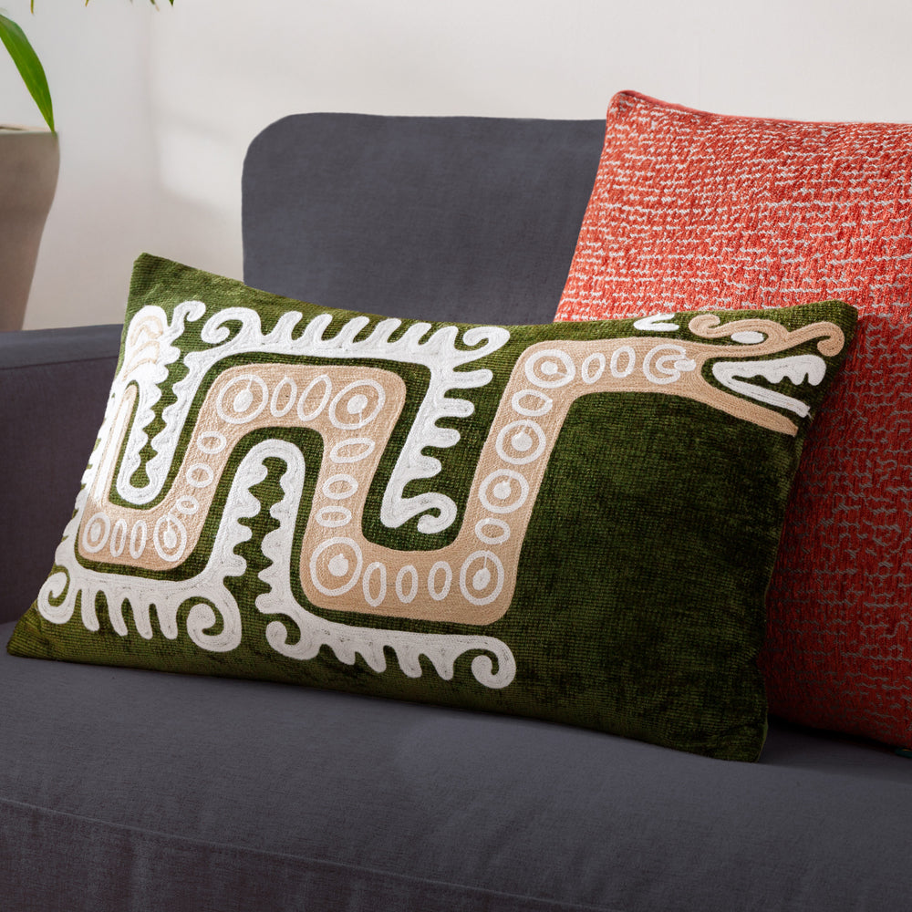 Animal Green Cushions - Dynasty Dragon Embroidered Chenille Cushion Cover Verdie Wylder