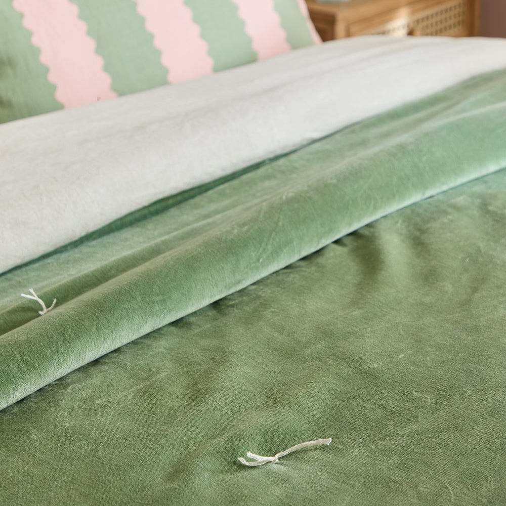 Plain Green Bedding - Edie 100% Cotton Velvet Bedspread Green Wylder