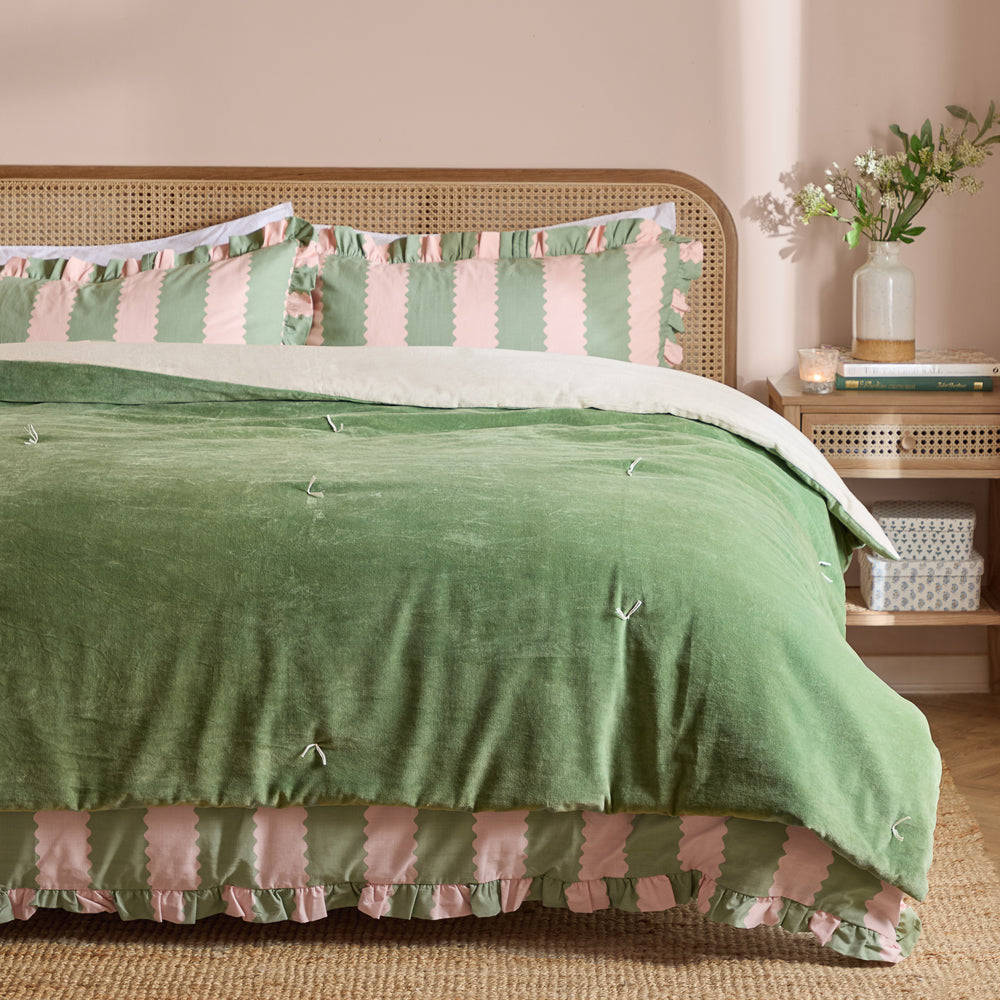 Plain Green Bedding - Edie 100% Cotton Velvet Bedspread Green Wylder