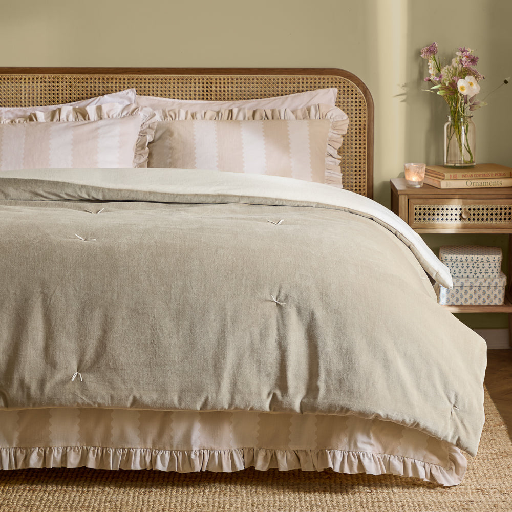 Plain Beige Bedding - Edie 100% Cotton Velvet Bedspread Natural Wylder