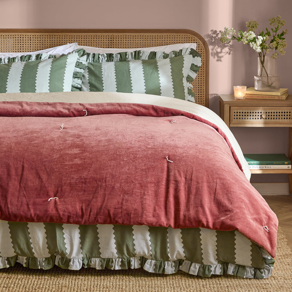 Plain Pink Bedding - Edie 100% Cotton Velvet Bedspread Rose Wylder