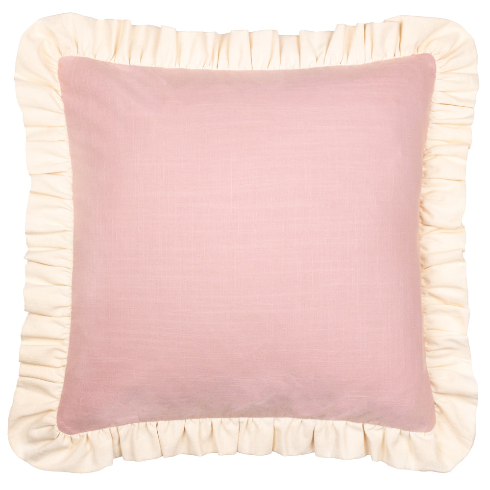 Plain Pink Cushions - Effie 100% Cotton Ruffle Cushion Cover Petal/Vintage Cream Wylder