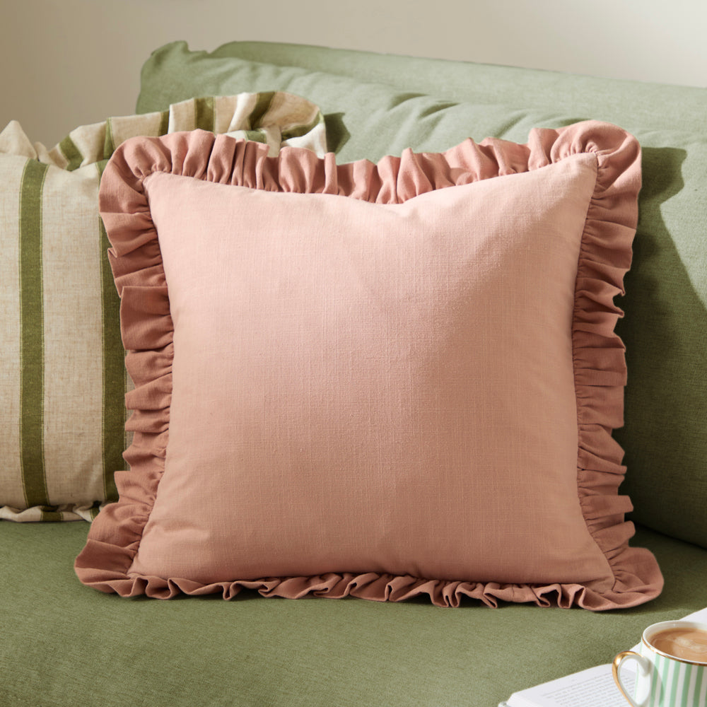 Plain Pink Cushions - Effie 100% Cotton Ruffle Cushion Cover Rose/Vintage Blush Wylder