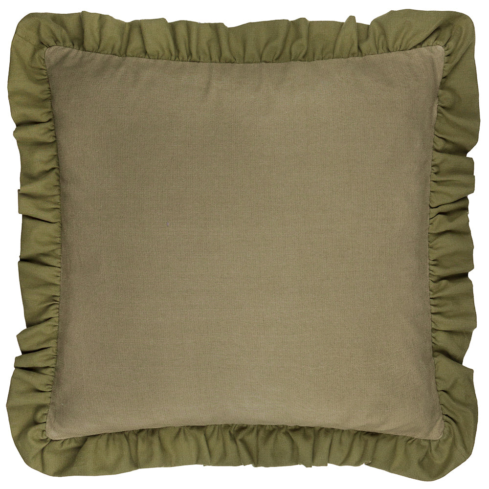 Plain Green Cushions - Effie 100% Cotton Ruffle Cushion Cover Sage/Green Wylder