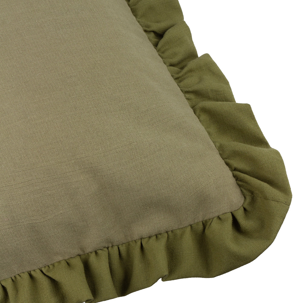 Plain Green Cushions - Effie 100% Cotton Ruffle Cushion Cover Sage/Green Wylder