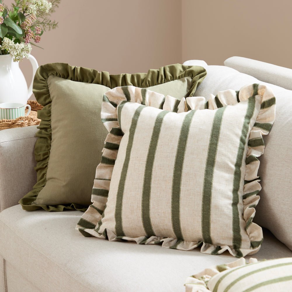 Plain Green Cushions - Effie 100% Cotton Ruffle Cushion Cover Sage/Green Wylder