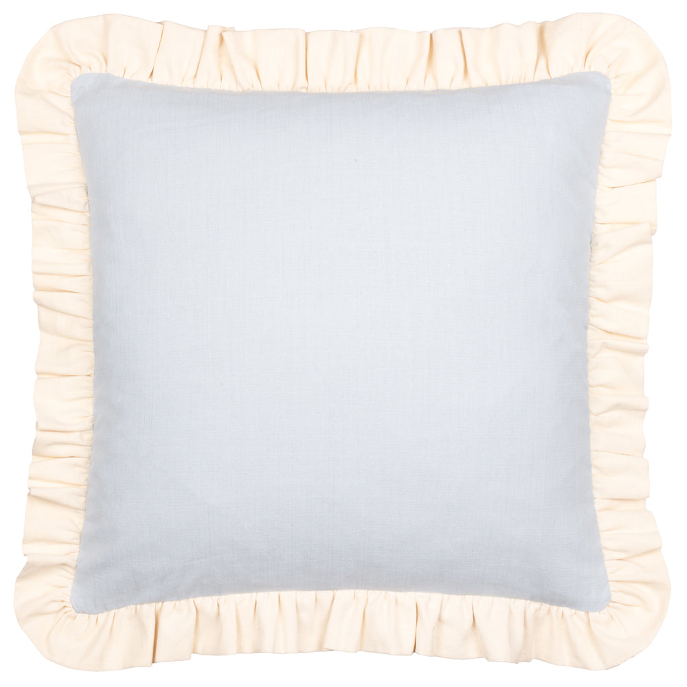 Plain Blue Cushions - Effie 100% Cotton Ruffle Cushion Cover Sky Blue/Vintage Cream Wylder