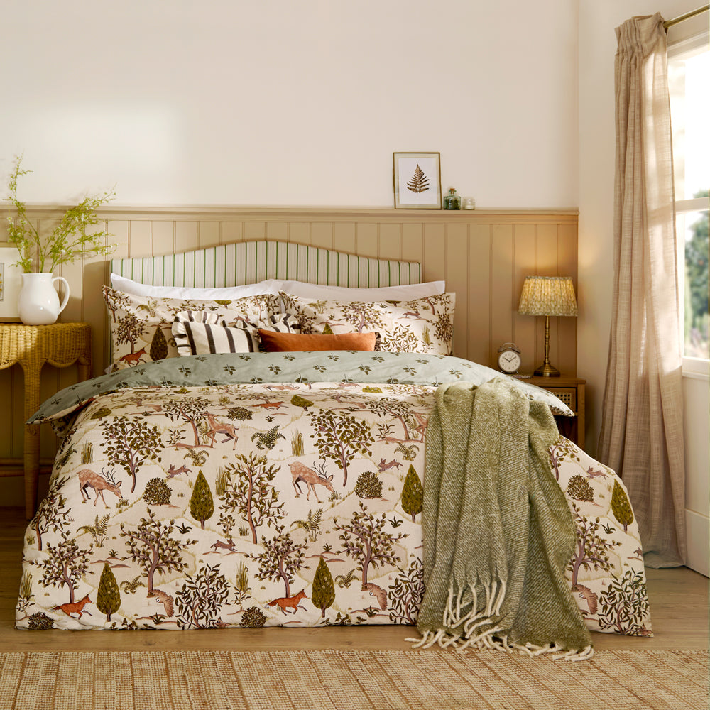 Animal Green Bedding  - Fable Printed Reversible Duvet Cover Set Willow Green Wylder