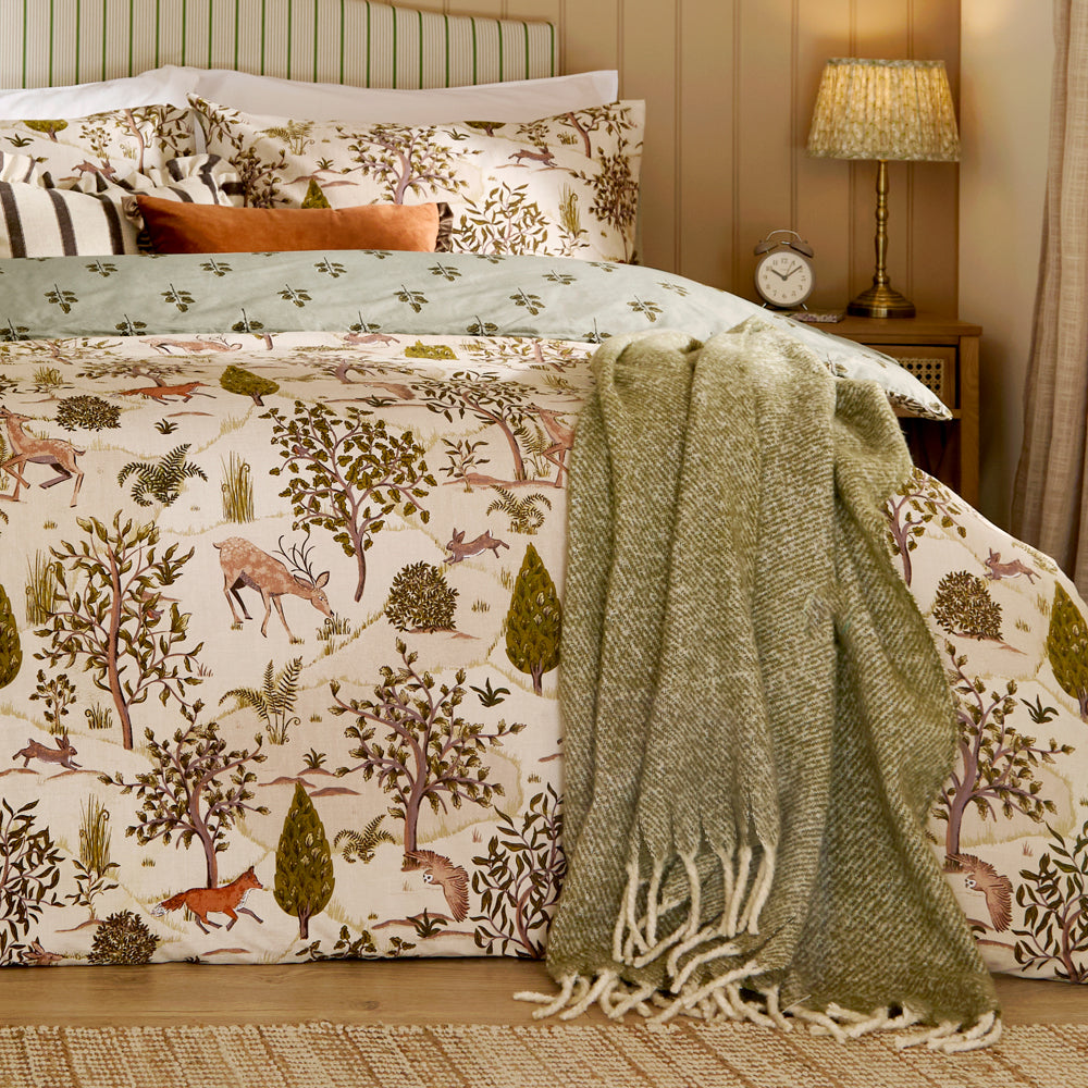 Animal Green Bedding  - Fable Printed Reversible Duvet Cover Set Willow Green Wylder