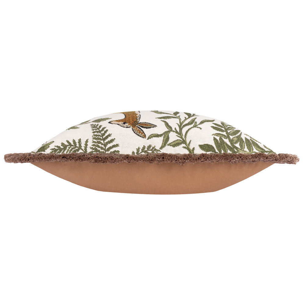 Woodland Green Cushions - Fable Fox and Deer Embroidered Feather Filled Cushion Willow Green Wylder