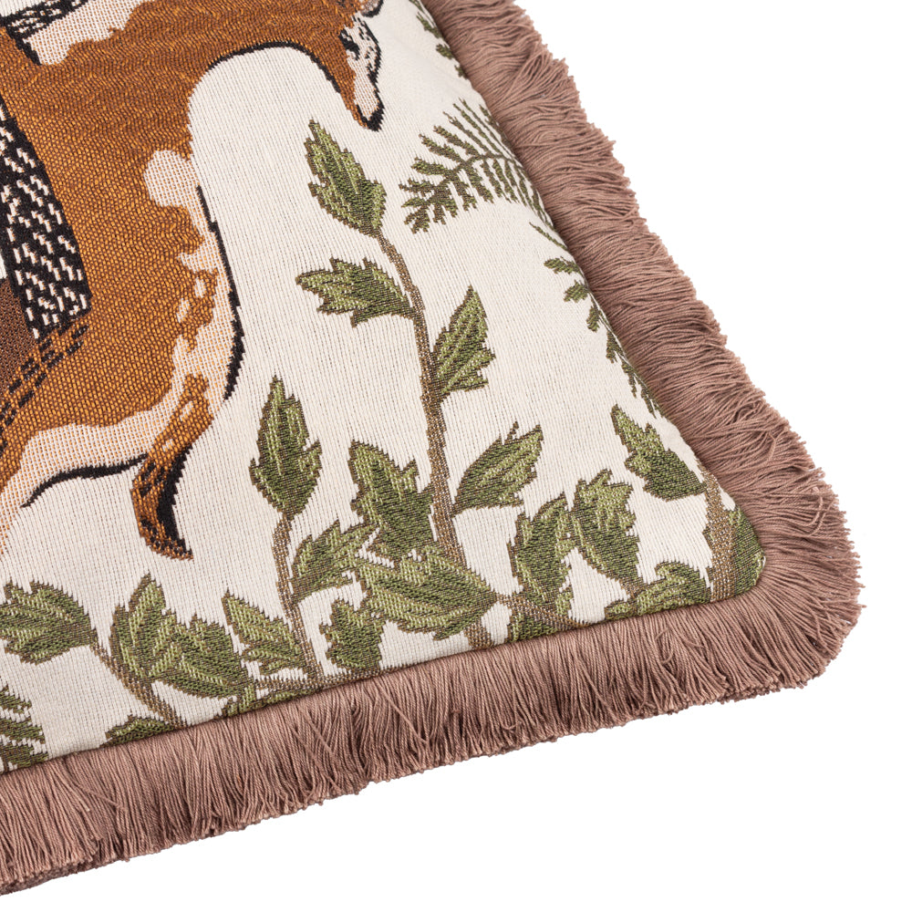 Woodland Green Cushions - Fable Fox and Deer Embroidered Feather Filled Cushion Willow Green Wylder