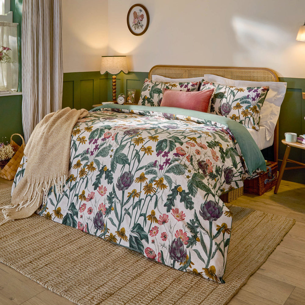 Floral White Bedding  - Florapedia Printed Floral Duvet Cover Set Oatmeal Wylder