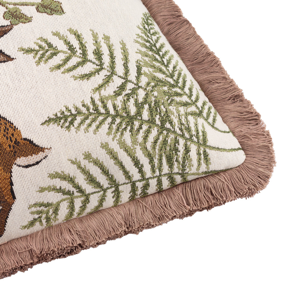 Woodland Green Cushions - Fable Rabbits Embroidered 100% Cotton Feather Filled Cushion Willow Green Wylder