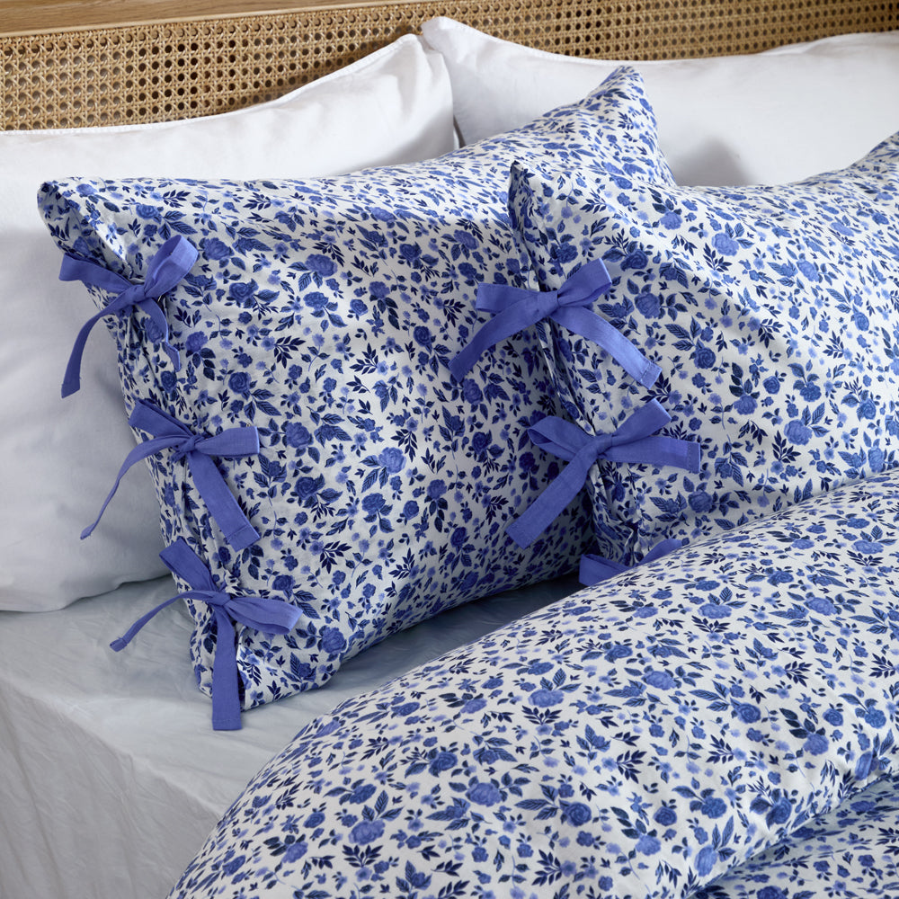 Floral Blue Bedding - Hannah Floral 100% Cotton Duvet Cover Set Blue Wylder